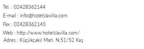 Hotel La Villa telefon numaralar, faks, e-mail, posta adresi ve iletiim bilgileri